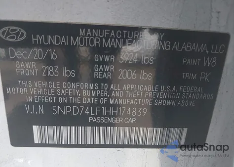 2017 Hyundai Elantra Se из США, поврежденный, VIN 5NPD74LF1HH174839